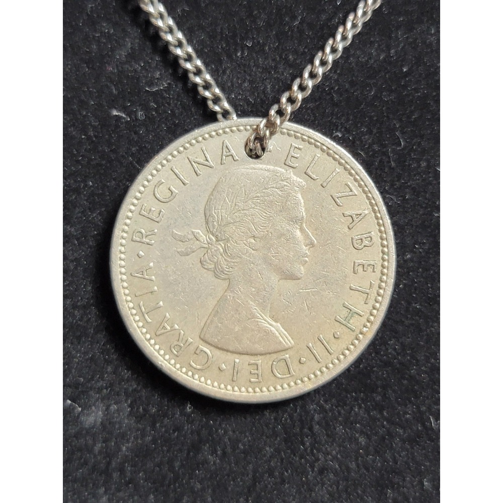 1963 British Two Shillings (Florin) Coin Necklace Queen Elizabeth II